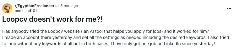 Crítica de Reddit sobre LoopCV - No funciona